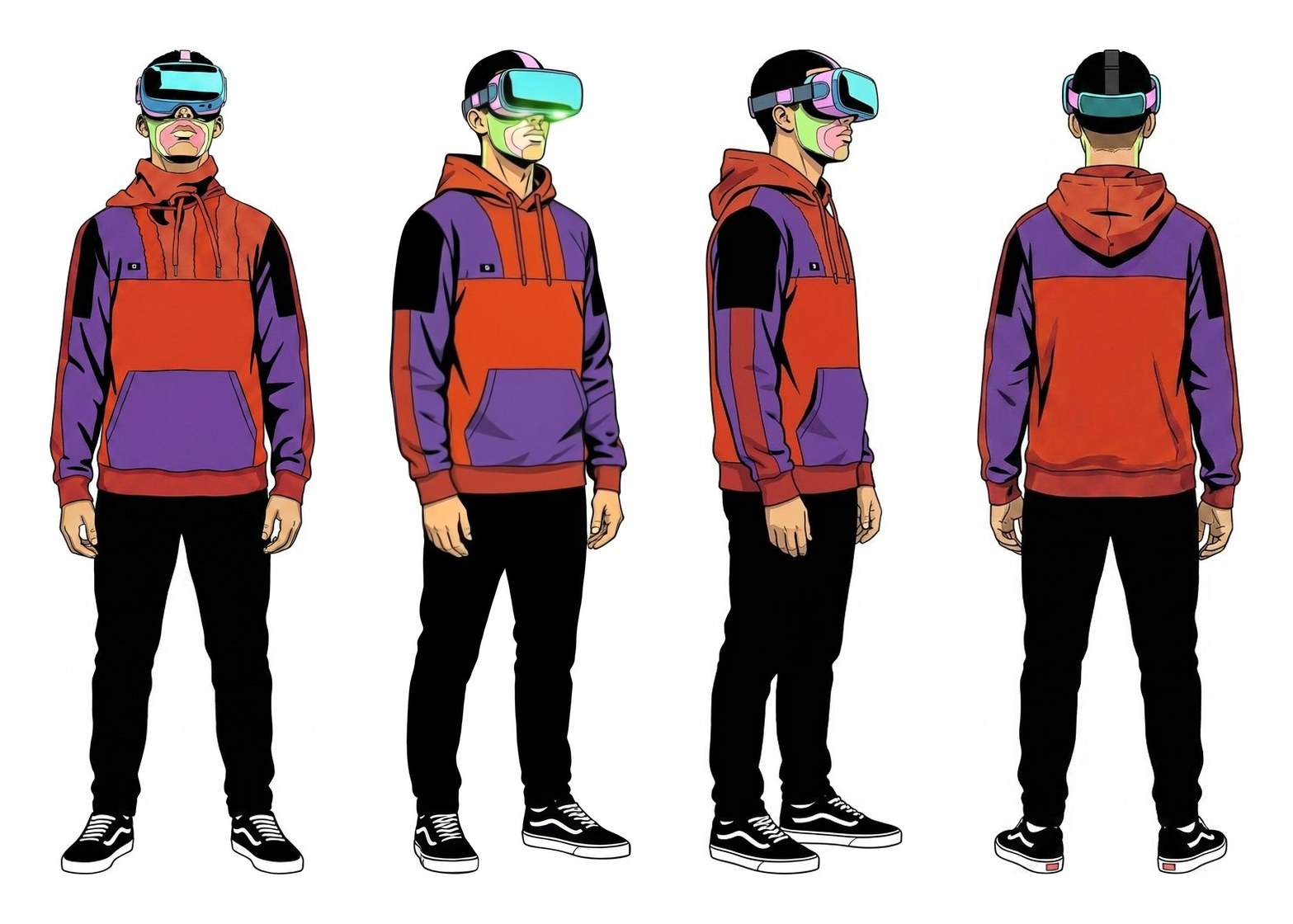 VR character turnaround: front, three-quarter, side and back